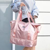短途旅行包包女士大容量单肩待产袋子手提收纳简约便携行李出行包 粉色[带独立鞋位]