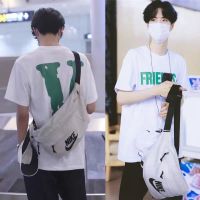 王一博同款单肩包斜挎包日系原宿斜挎包帆布包腰包男装书背包男 nk大腰包米白色(王一博同款)