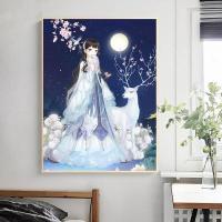 钻石画满钻麋鹿女孩点贴钻十字绣2020新款5d卡通公主儿童卧室小幅 35x45厘米【满钻全贴】送九钻笔