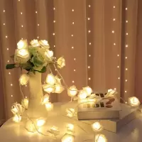 仿真玫瑰花小彩灯婚房卧室房间装饰灯串求婚表白情人节浪漫装饰灯 暖色 3米20灯—电池款送电池