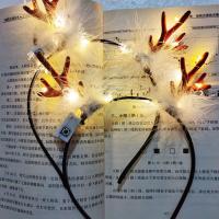 加长14灯发光羽毛兔耳朵发箍夜市景区演唱会发光头饰热卖批发 暖灯羽毛鹿角 两个装