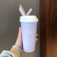 保温杯吸管咖啡杯便携提手女学生水杯卡通可爱韩国男个性潮流杯子 粉色/500毫升