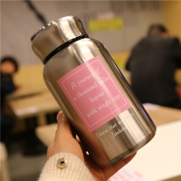 大容量保温杯男女便携随手杯子学生带茶漏泡茶水壶304不锈钢保冷 方块粉色字母600ml