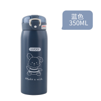 吸管杯大人孕妇产妇女保温杯ins原宿风304不锈钢水杯子可爱少女心 蓝色350ml+贴纸+小花杯带