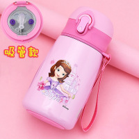 迪士尼儿童智能保温杯男童女孩不锈钢水杯小学生便携直饮吸管水壶 粉色苏菲380ml吸管盖