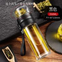 茶水分离双层泡茶杯创意高档玻璃杯便携女个人专用茶杯过滤水杯男 [破损包赔+双层隔热]黑 350ML