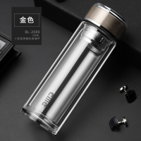 希乐双层玻璃杯隔热家用过滤泡茶杯便携杯子大容量男士办公室水杯 金色300ml