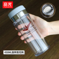 富光AS健牌塑料杯水杯便携防摔杯子简约夏天儿童塑料杯男女士水杯 450ml旋转莲花式滤网款