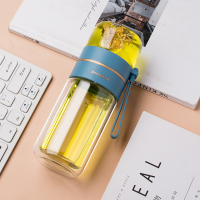 茶杯茶水分离双层玻璃水杯男士个人专用便携泡茶女夏季杯子高级感 蓝色400ml(收藏送杯刷)