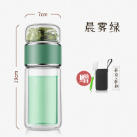 茶水分离泡茶杯女便携杯子可爱旋转式双层玻璃杯过滤男士家用水杯 晨雾绿350ML 双层隔热 茶水分离+杯刷杯套