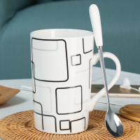 创意陶瓷杯子简约水杯家用大容量马克杯带盖勺个性潮流咖啡杯茶杯 布拉格恋人(竹盖+勺)