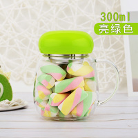 带把玻璃杯女泡花茶茶杯过滤网办公室水杯玻璃杯子随手杯韩版ins 亮面盖果绿色300ML