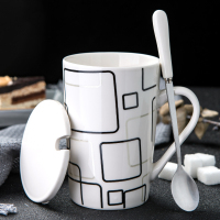 简约家用水杯创意陶瓷杯子大容量马克杯带盖勺个性潮流咖啡杯茶杯