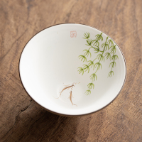 陶瓷手绘荷花品茗杯粗陶功夫茶具小茶杯斗笠杯喝茶主人杯单杯子 水草(斗笠杯)