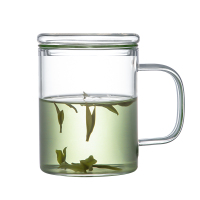 玻璃杯水杯过滤泡茶杯子茶水分离喝水杯办公室家用带把手耐高温 (玻璃盖)400ml(耐高温100度)[无滤芯]