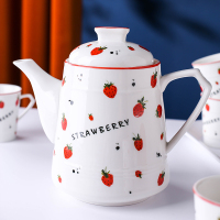 欧式茶具套装家用整套茶杯陶瓷水具套装茶壶大容量冷水壶水杯套装 草莓1.2升单壶 8件
