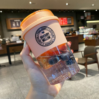 大容量双饮吸管式水杯2020随行自带杯便携式塑料杯子女可爱咖啡杯 珊瑚粉300ml-tritan材质-塑料款