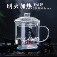 浅茗轩耐热玻璃茶缸子家用玻璃茶杯喝水杯大容量玻璃杯带把泡茶杯 毛爷爷-为人民服务 650ml