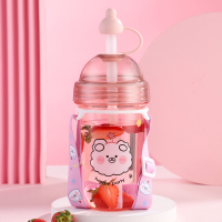 学生水杯女生吸管杯奶茶便携儿童杯子喝八宝粥大容量塑料杯耐高温 樱花粉