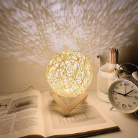 藤球灯氛围小夜灯卧室睡眠暖光女生床头灯插电款气氛创意睡觉台灯 米黄(直径15cm)按钮开关