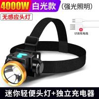 头灯强光充电超亮头戴式手电筒户外疝气远射家用矿工led超轻小号 无感应4000W白光【带USB充电线】