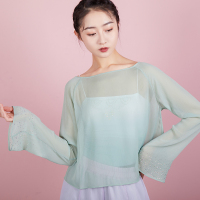 柳歌古典舞新款宽松上衣现代舞罩衫练功身韵纱衣中国舞舞蹈服女夏 阡陌绿 S