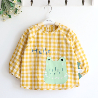 俏皮狮子 格子 儿童男童孩春秋冬防水罩衣宝宝幼儿园饭衣反穿衣 恐龙 黄 80