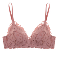好奇小姐性感内衣女小胸聚拢无钢圈文胸罩法式三角杯蕾丝胸罩夏季 干枯玫瑰色 新版 70A