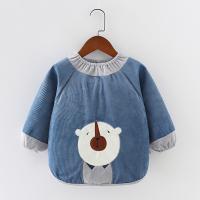 儿童罩衣外穿防水秋冬宝宝吃饭围兜男童加厚灯芯绒护衣婴儿反穿衣 1323熊蓝 100码建议身高73-85