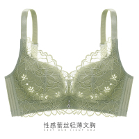 内衣女无钢圈收副乳聚拢调整型防下垂薄款大胸显小文胸罩胖MM大码 025 绿色(单件) 32/70A(上薄下厚)