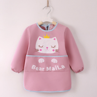 儿童罩衣防水加长秋冬长袖男童围裙画画衣女孩宝宝吃饭围兜反穿衣 加长防水皇冠猫 90