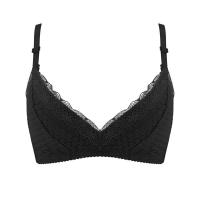超薄款蕾丝少女内衣女无钢圈大胸显小胸聚拢上托三角杯文胸罩套装 黑色（单件） 32/70A