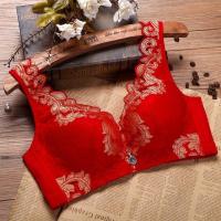 背心式大码性感内衣无钢圈文胸小胸聚拢调整型加厚薄款收副乳胸罩 红色 32A/70厚款