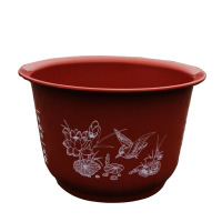 水仙睡莲花盆特大水缸仿陶瓷养鱼庭院家用塑料加厚水培圆形荷花盆 口31cm高17.5cm红色荷花盆 中等