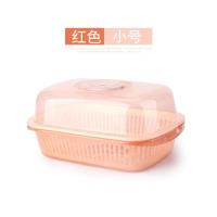 沥水篮厨房洗菜篮子盆洗水果塑料双层淘菜篮家用带盖收纳筐长方形 红色小号