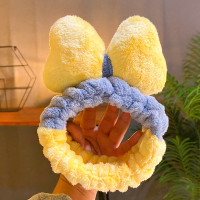 可爱清新大蝴蝶结发带拼色松紧发圈束发带洗脸发带化妆敷面膜头饰 黄色