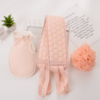 女男搓澡巾强力搓泥灰家用沐浴花球不疼搓背手套后背长条洗澡神器 搓澡巾三件套-粉色