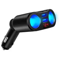 沿途车载充电器头点烟器一拖三车载充电器快充车充头汽车点烟器 无线两口黑色