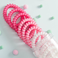 韩国皮筋清新渐变果冻色电话线发圈黑粗发绳扎马尾头绳大小号桶装 粉色系9条