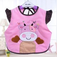 宝宝无袖罩衣儿童防水反穿衣男童薄款围兜婴儿无袖围裙女孩吃饭衣 奶牛饭兜建议【0-1岁】 粉色