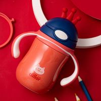 迪乐贝尔316不锈钢保温杯带吸管两用防摔宝宝婴幼儿学饮杯喝水杯 皇冠款280毫升手柄背带两用红色 关注店铺送备用吸嘴+杯