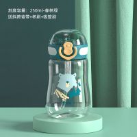 水杯女带吸管杯便携防摔防漏塑料可爱幼儿园小学生儿童tritan杯子 森林绿 250毫升