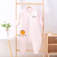2021新款分腿睡袋春秋婴儿女宝宝睡袋棉夏防踢珊瑚儿童睡袋2345岁 狮子粉色 M(55-88cm或0-1.5岁)