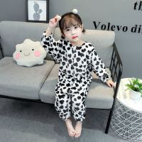 婴儿睡袋儿童春秋冬法兰绒小孩连体睡衣珊瑚绒男女宝宝分腿防踢被 黑白奶牛 80码[适合身高70-77]