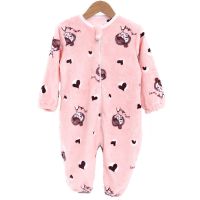 宝宝睡袋防踢被春秋冬新款珊瑚绒婴儿爬服法兰绒儿童居家服睡衣厚 粉色女孩 70码(身高65-75厘米)
