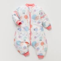 宝宝分腿睡袋婴儿秋冬加厚款春季夹棉连体纱布防踢被中大儿童睡衣 缤纷水果-红(夹棉) 80cm(建议身高65-75)