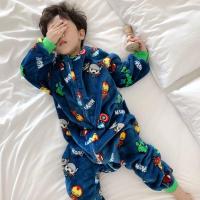 秋冬儿童法兰绒分腿睡袋加厚男童女童珊瑚绒睡衣连体衣保暖防踢服 漫威单层 90(身高89-90)