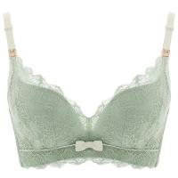 温贝莉孕妇哺乳内衣文胸乳胶透气厚杯聚拢防下垂蕾丝怀孕期喂奶罩 绿色 34/75A
