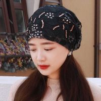 四季女士帽子韩版水钻蕾丝头巾帽薄款包头帽月子孕妇帽空调帽睡帽 黑色 均码有弹力(53-60cm)