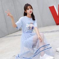 哺乳衣夏季套装外出产后时尚孕妇装哺乳期喂奶衣两件套哺乳连衣裙 蓝色(孕妇款) S